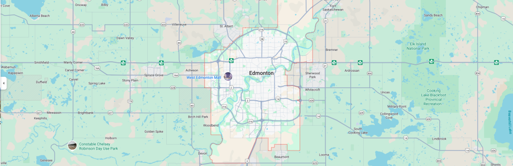 Map of Edmonton and surrounding areas
